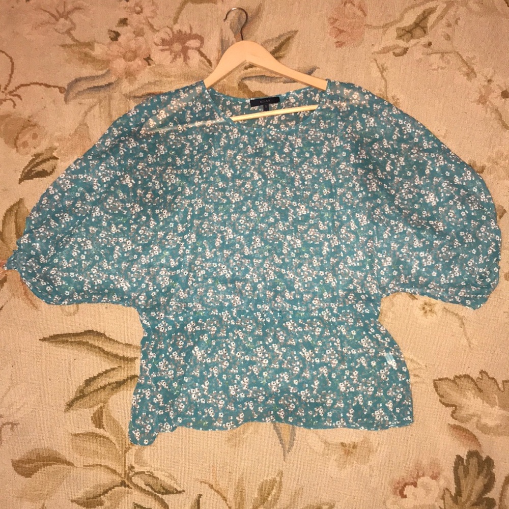 Eclair Teal floral sheer blouse